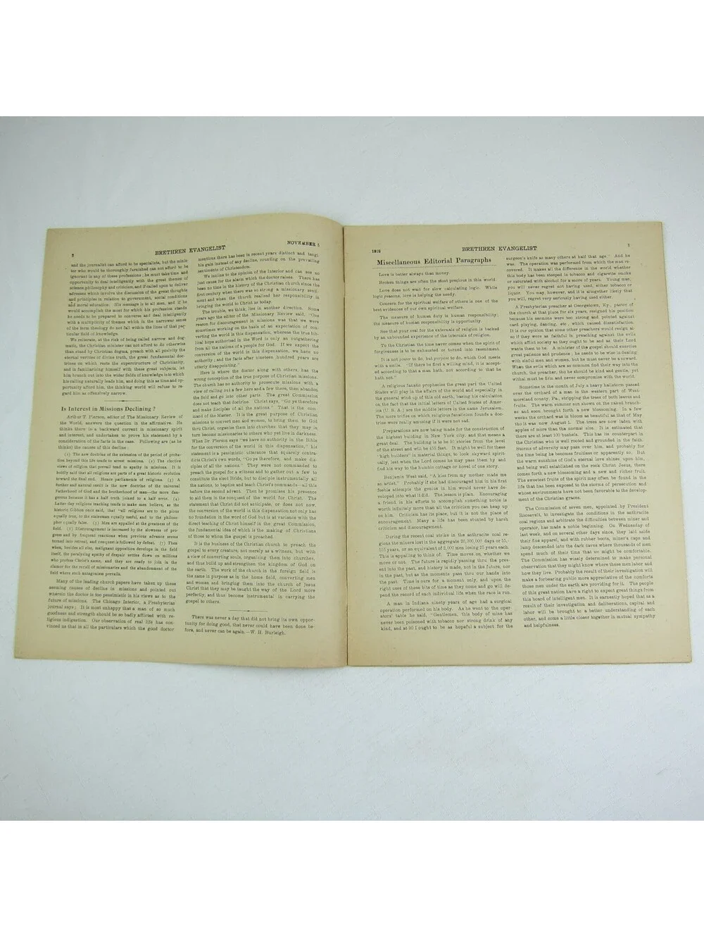 Brethren Evangelist Christian Newspaper Ashland Ohio Antique November 5th 1902